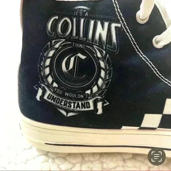 Collins Black/White Checker “Its A Collin’s Thing” Graphic Lace High Top Size 10 - Picture 2 of 14